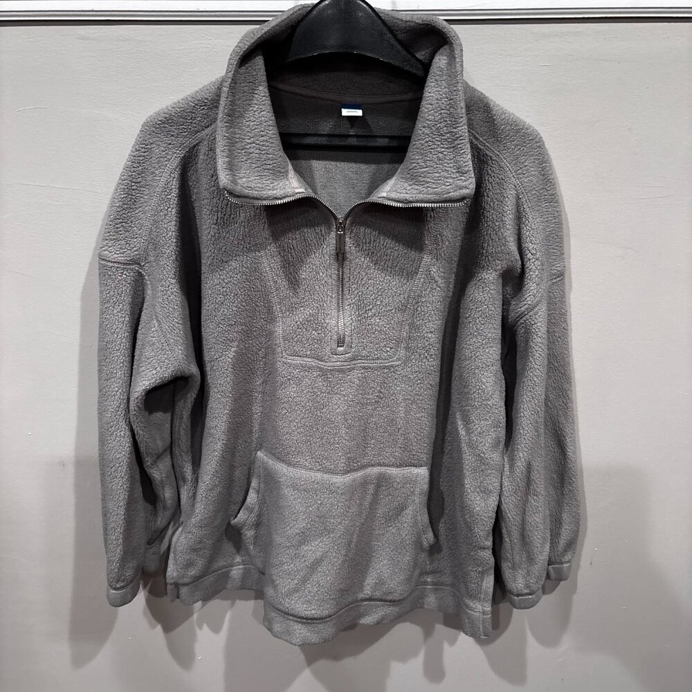 Old Navy Women’s Oversized Sherpa Half-Zip Tunic Sweater grey SZ: L